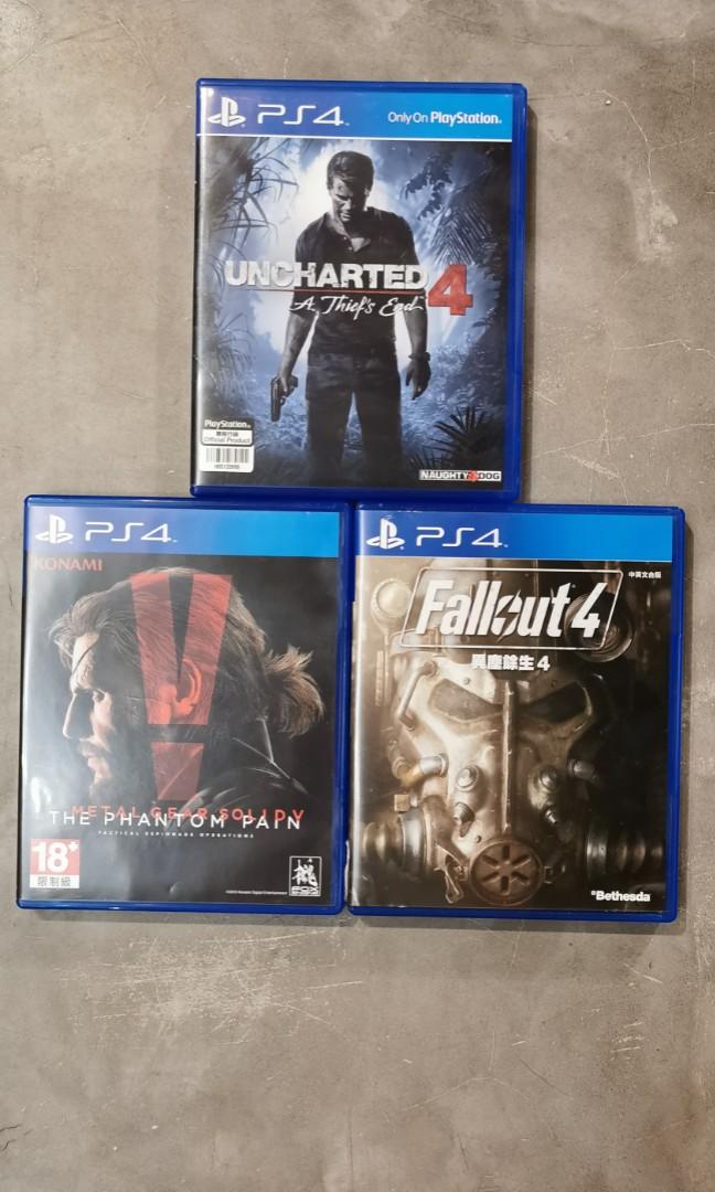 Uncharted 4 / Metal Gear Solid 5 Phantom Menace / Fallout 4 (Ps4), Video  Gaming, Video Games, Playstation On Carousell