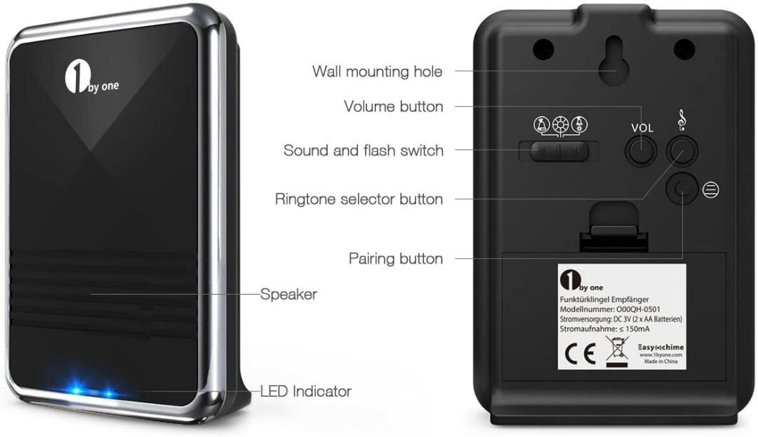 1byone Easy Chime Wireless Doorbell Kit, 1 Receiver & 1 Push Button