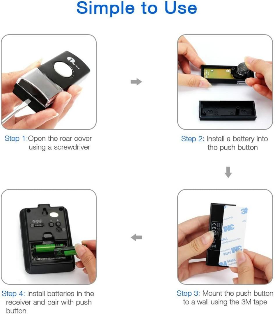 1byone Easy Chime Wireless Doorbell Kit, 1 Receiver & 1 Push Button