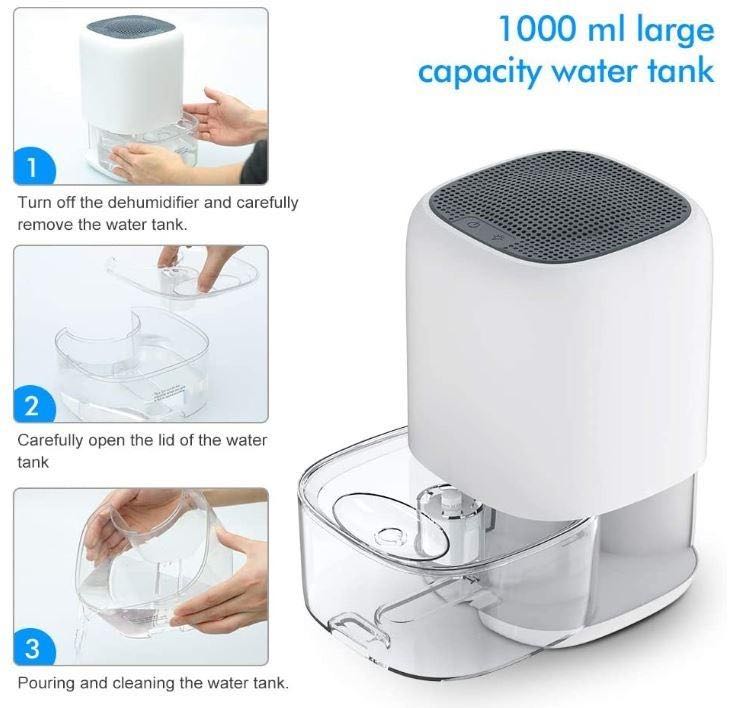 Air Dehumidifier Large 1000ml Capacity Ultra Quiet Energy Efficient