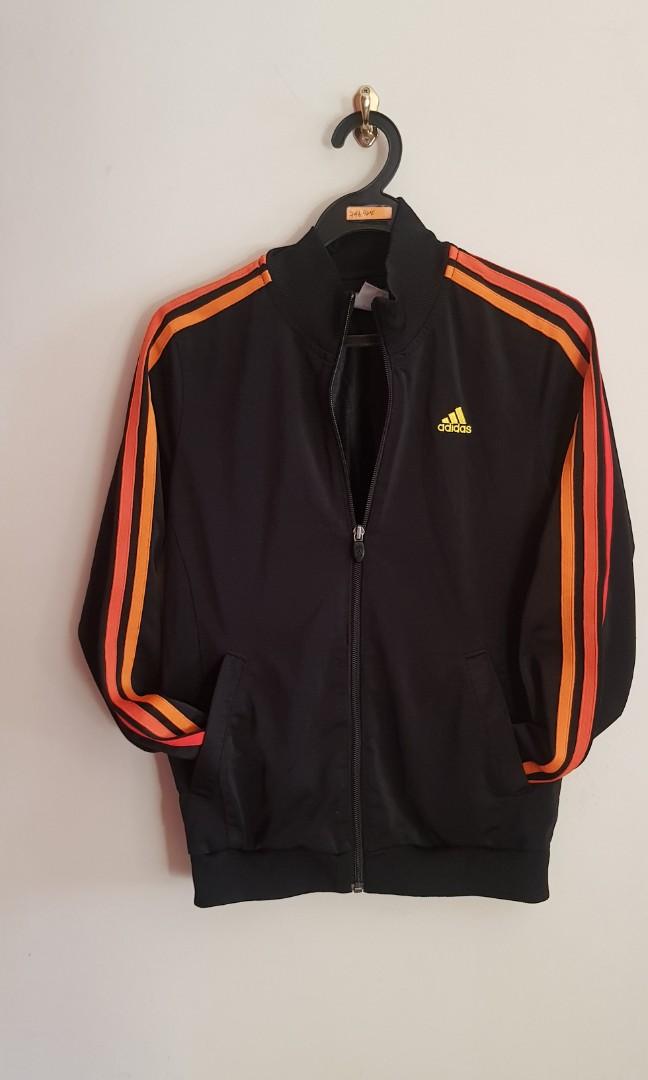 black adidas jacket with orange stripes