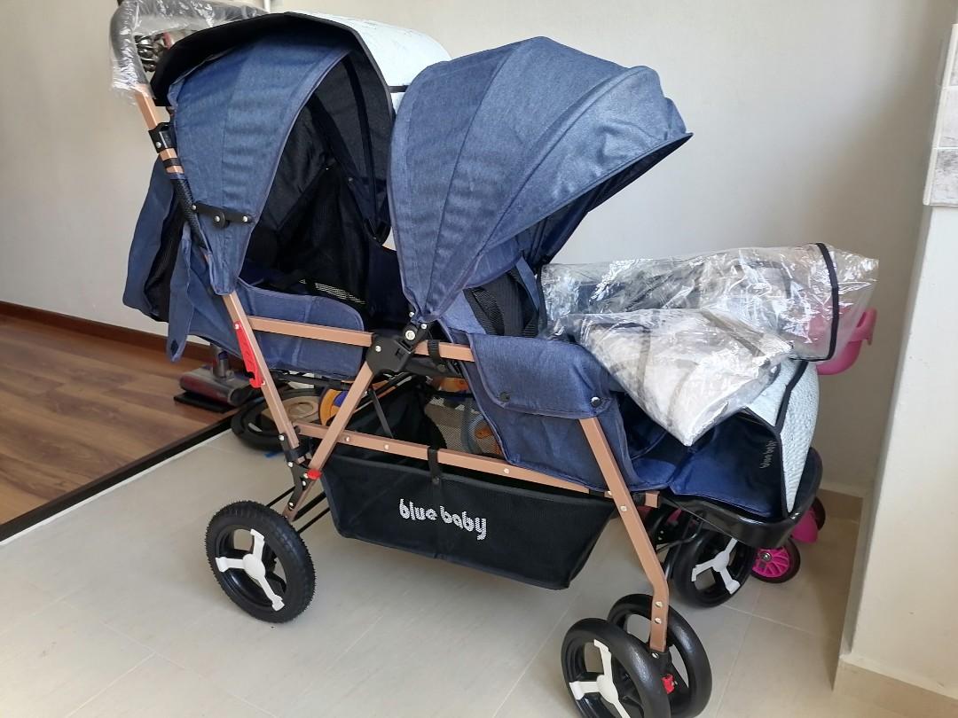 Blue double top stroller