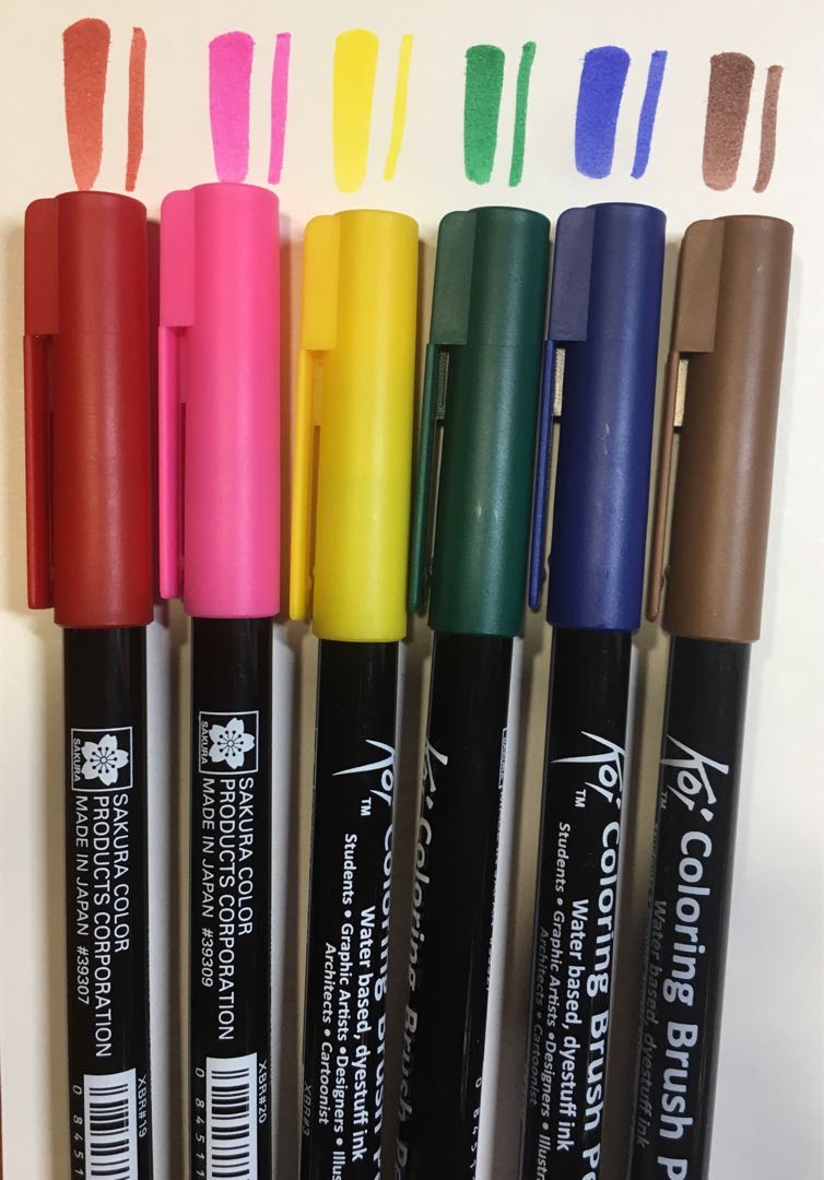 brush pen sakura koi colouring brush 6 colours 秀麗筆 calligraphy pen, 興趣及