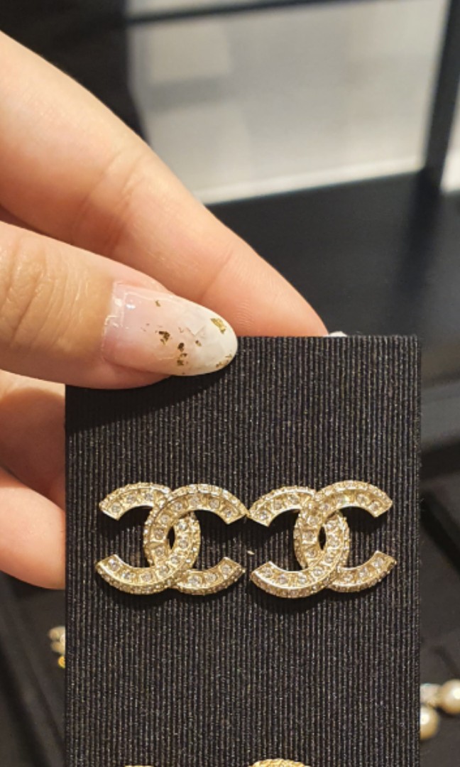 Chanel Crystal Gold Earring Luxury Accessories on Carousell