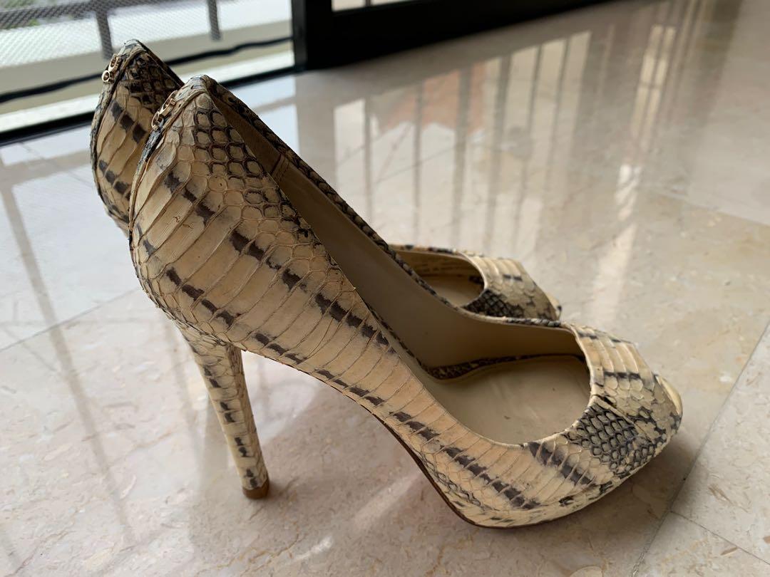 Coach python leather peep toe heels Women s Fashion Footwear Heels on Carousell