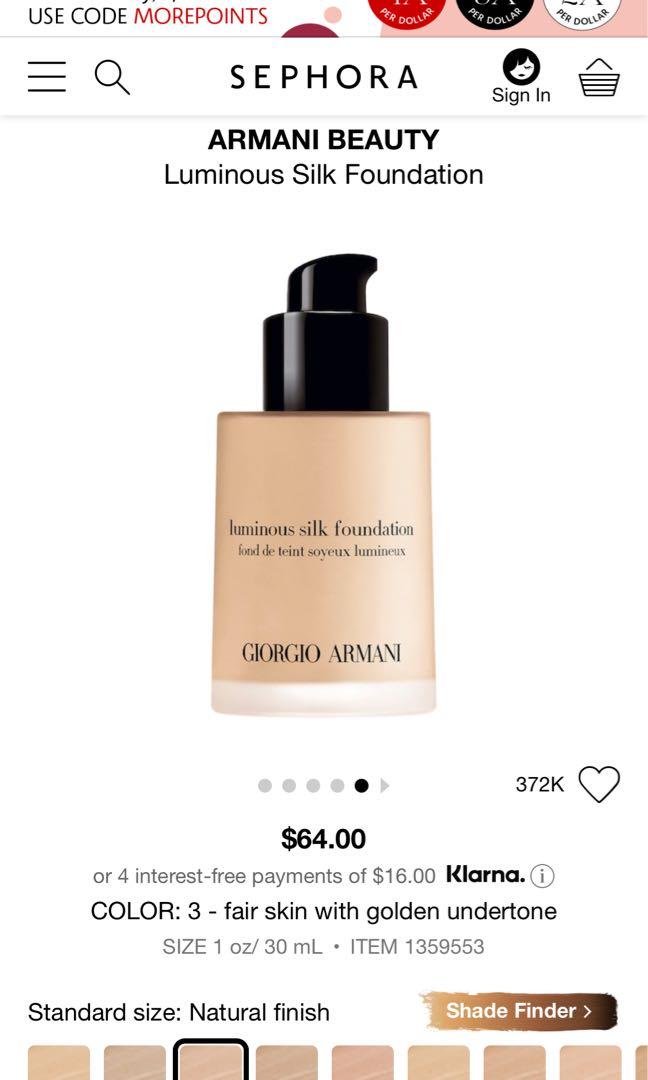 Giorgio Armani Luminous Silk Foundation, Beauty & Personal Care, Face,  Makeup on Carousell