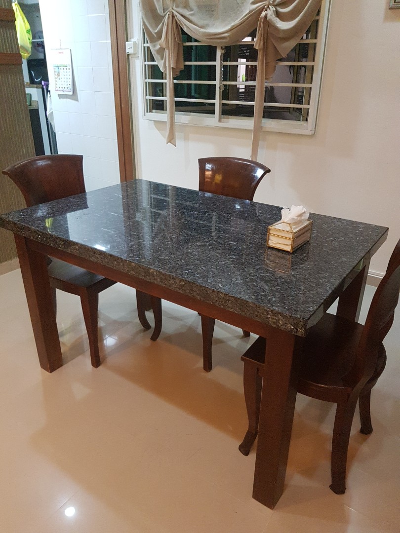 Granite Dining Table Set Inclusive Of 3 Wooden Chairs Furniture Tables Chairs On Carousell