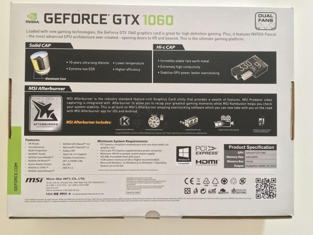GTX 1060 ( MSI AFTERBURNER ) Dual Fan - 6GB OC edition ...