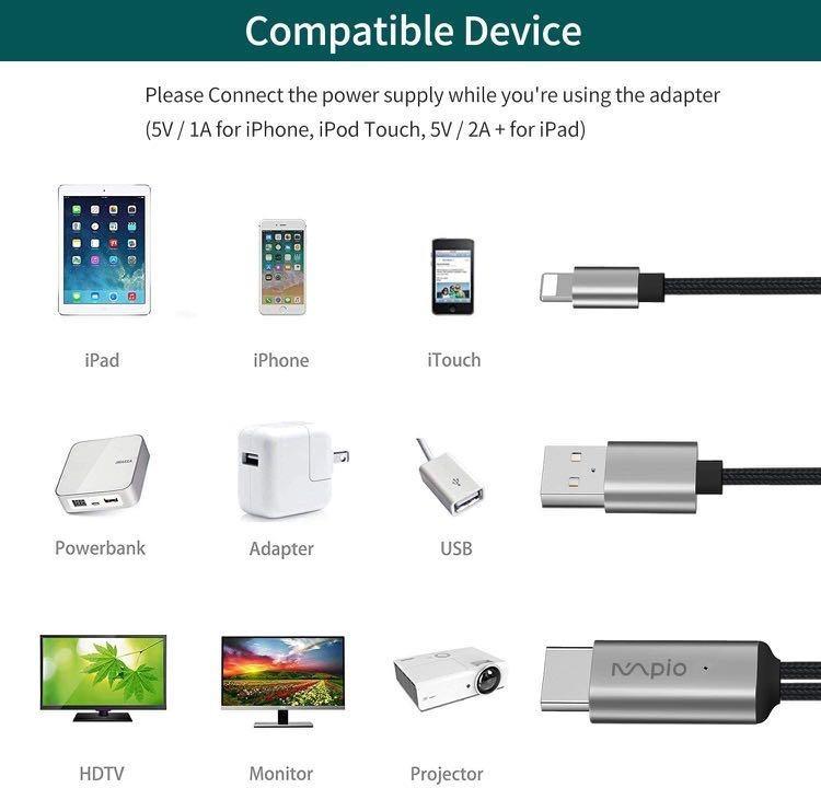 HDMI Adapter for iPhone iPad - iPhone to TV HDMI Cable, 1080P Digital AV  Adapter HDTV Cable for iPhone XR, X, 8, 7, 6, iPad Air, Mini, Pro, iPod  iTouch