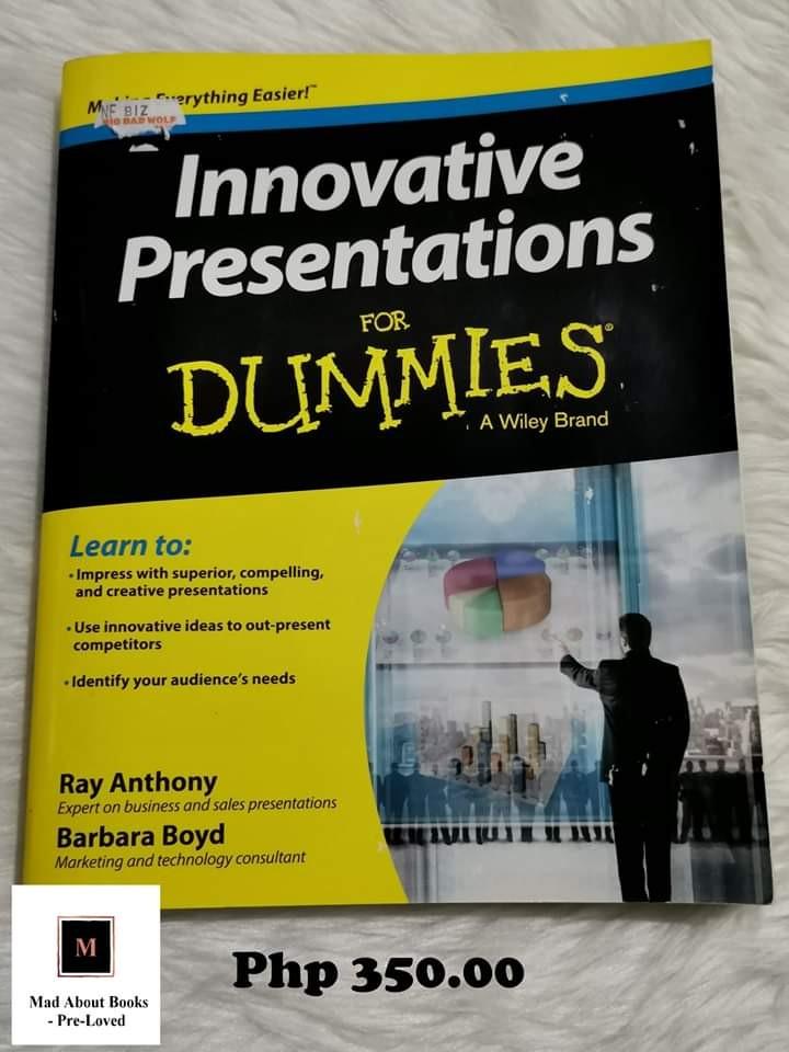 Innovative Presentations for Dummies (Category: Textbooks) located in Taguig. Submitted by mad_about_books_pre_loved (Listing ID 1021916918, Image 1). Description: .