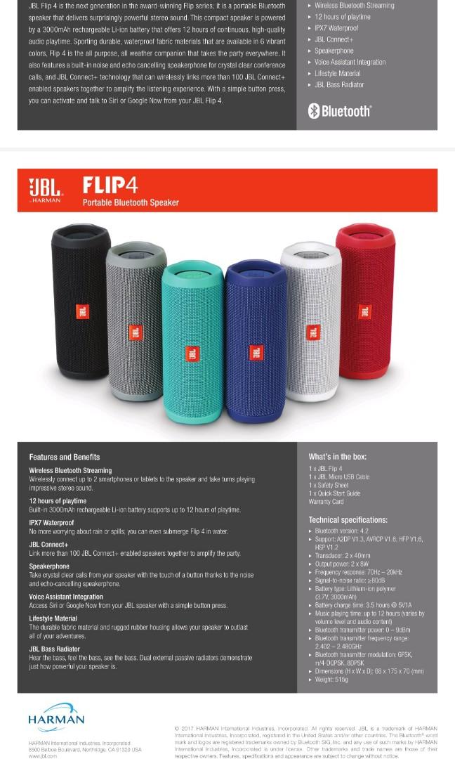 JBL Flip 4 specifications