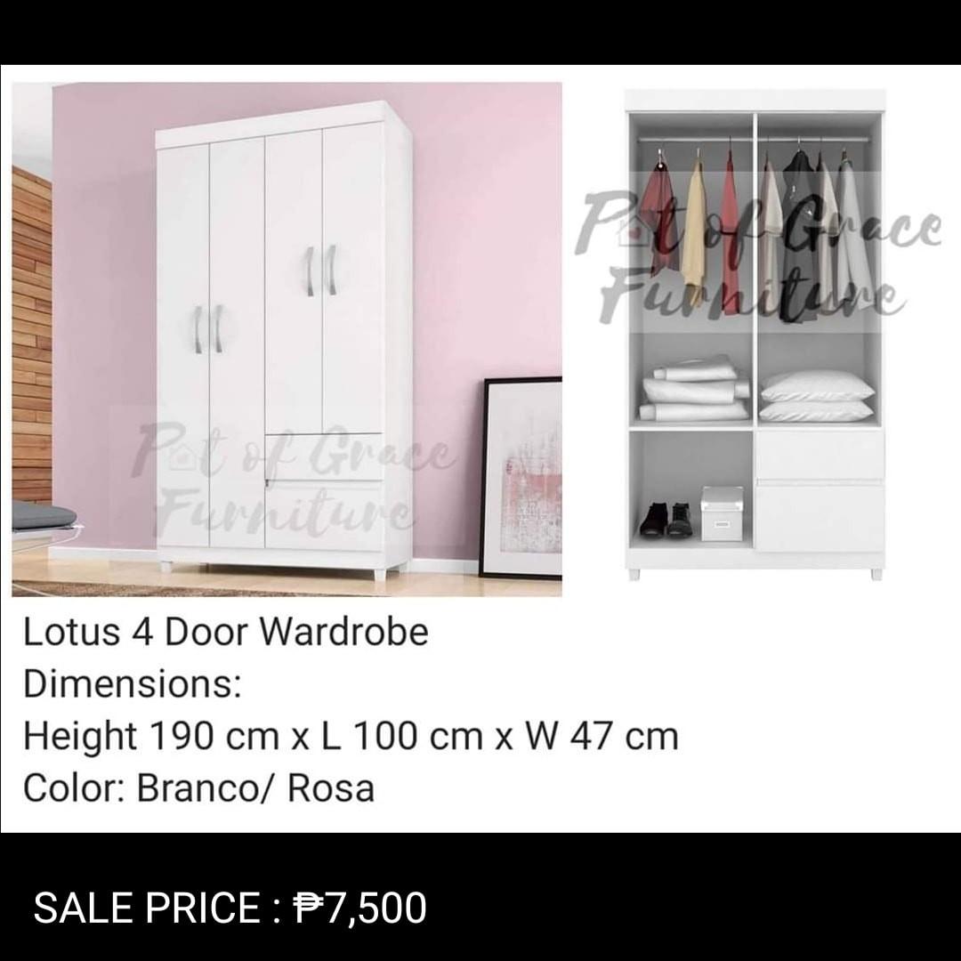 Lotus 4 Door Wardrobe White Home Furniture Furniture Fixtures Others On Carousell