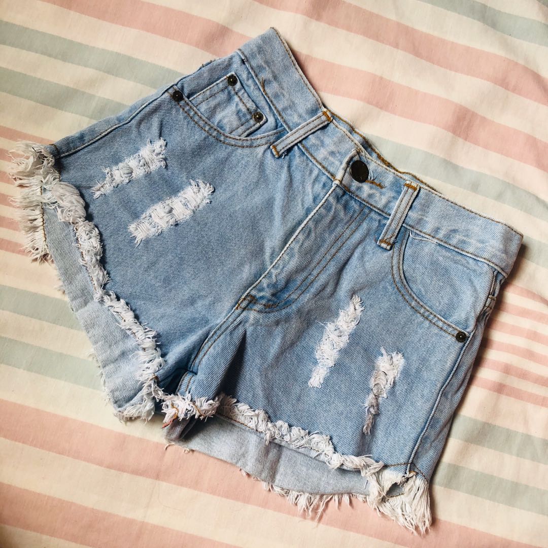 Mid waist tattered shorts, Women's 