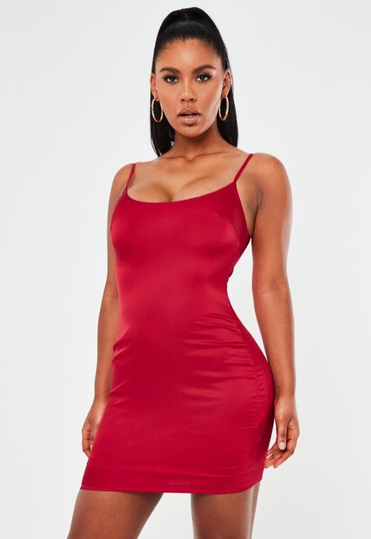 satin bodycon dress red
