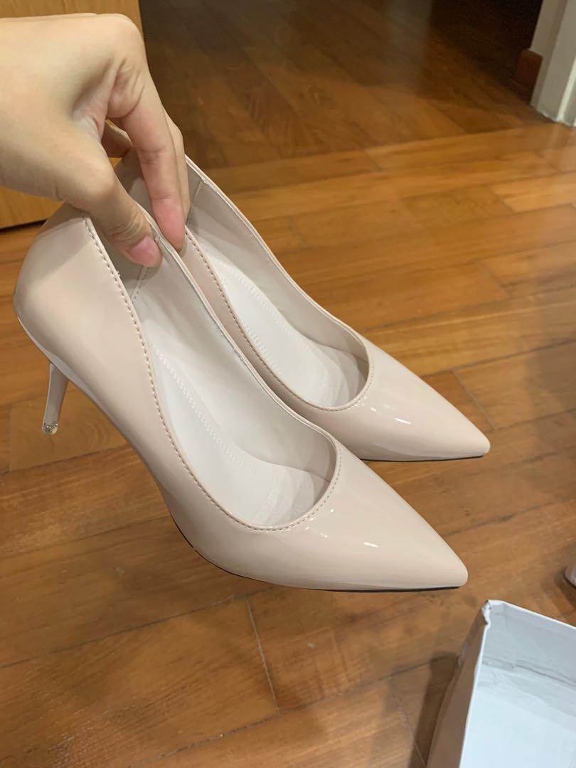 glossy nude heels