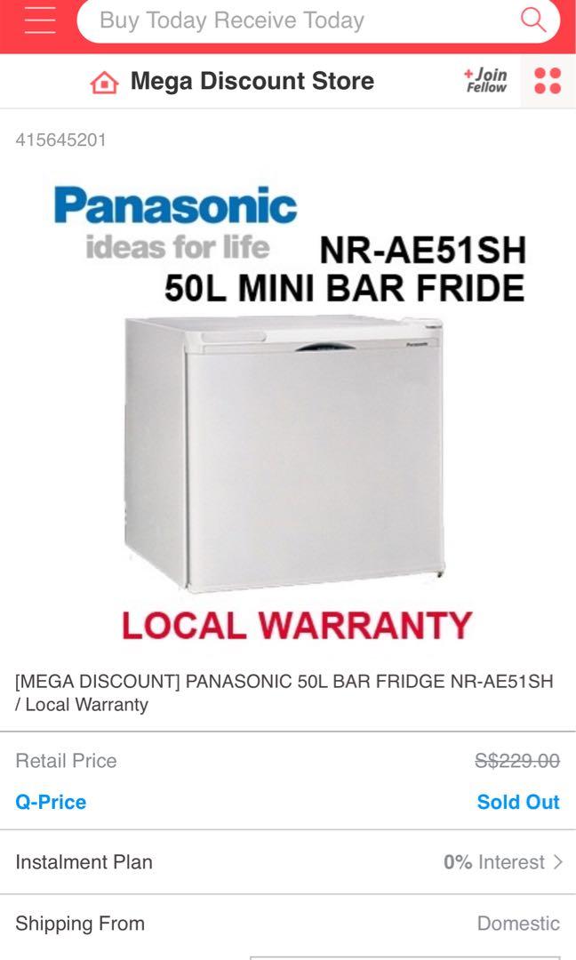 Panasonic Mini Bar Fridge NRAE51SH (NonCFC), TV & Home Appliances, Kitchen Appliances