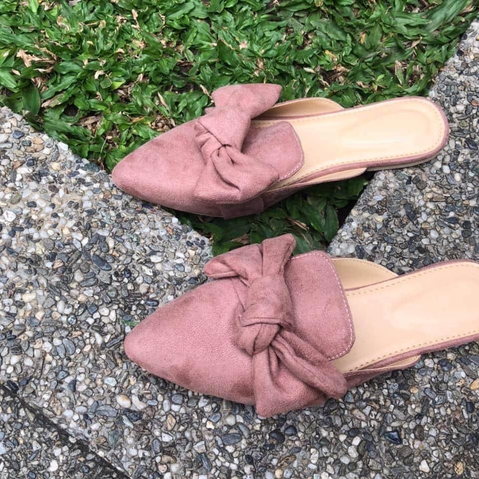 pink velvet mules