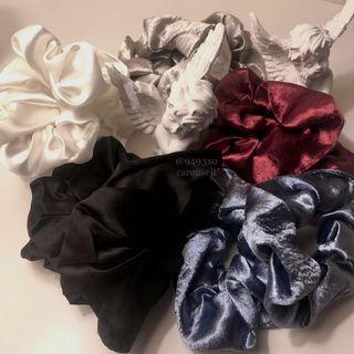 satin/silk scrunchies red black blue silver white scrunchy