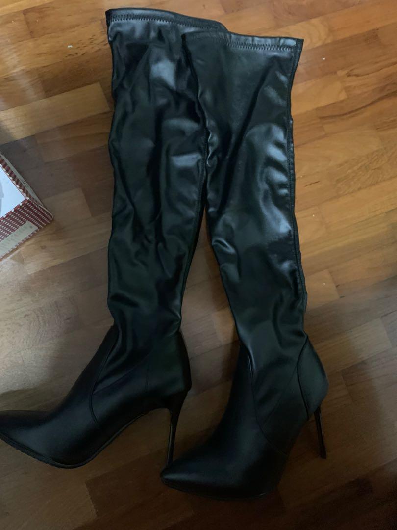 cheap leather thigh high boots