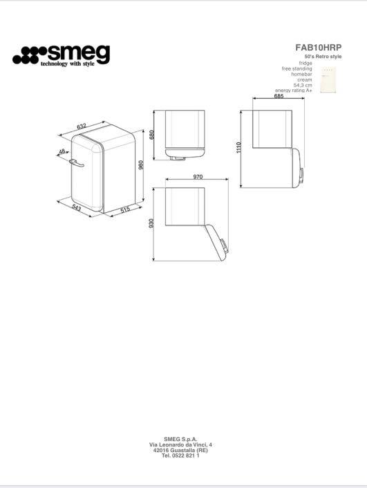 SMEG Refrigerator FAB10HRP, TV & Home Appliances, Kitchen Appliances
