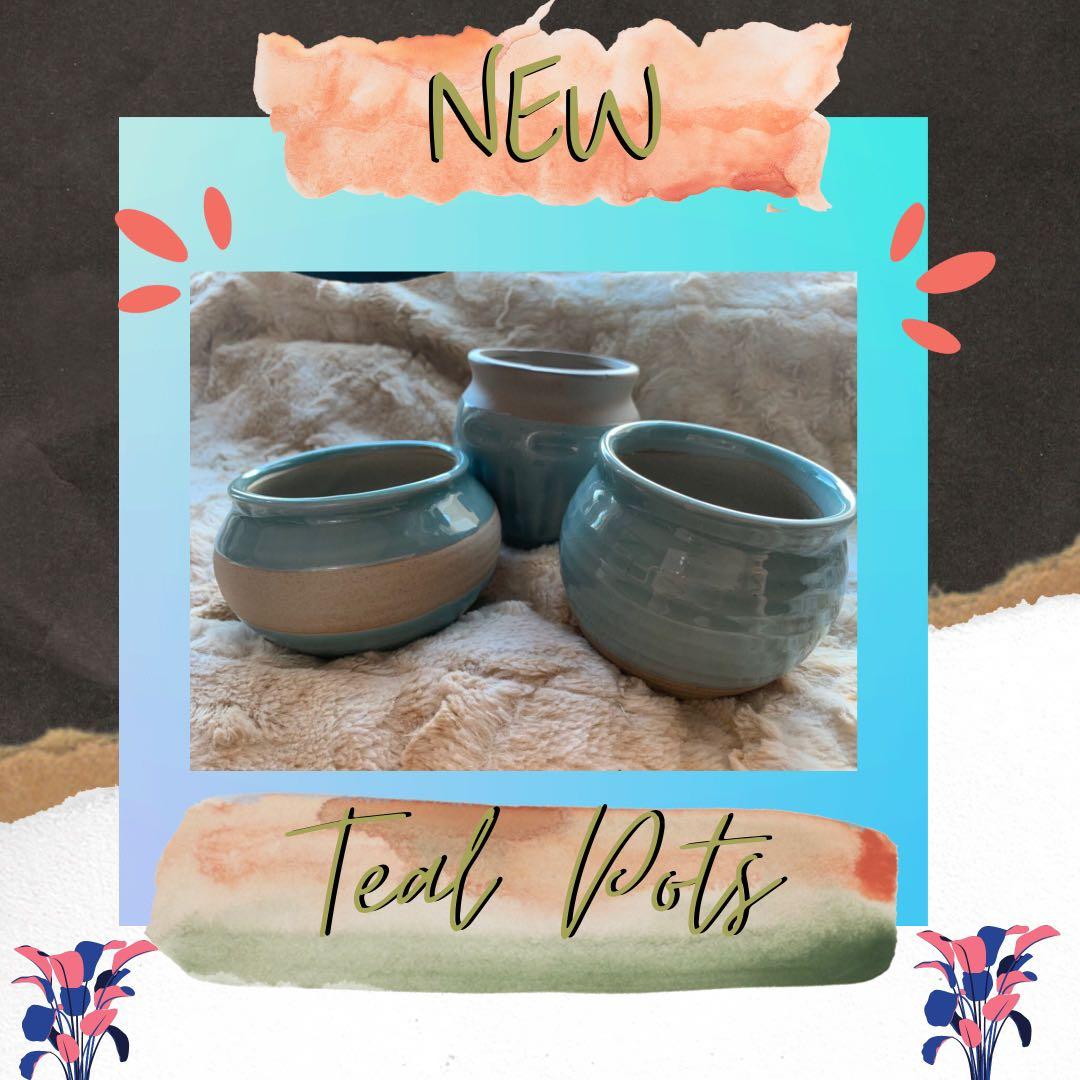 Bnib Teal Partial Glazed Ceramic Pots Gardening Pots Planters On Carousell