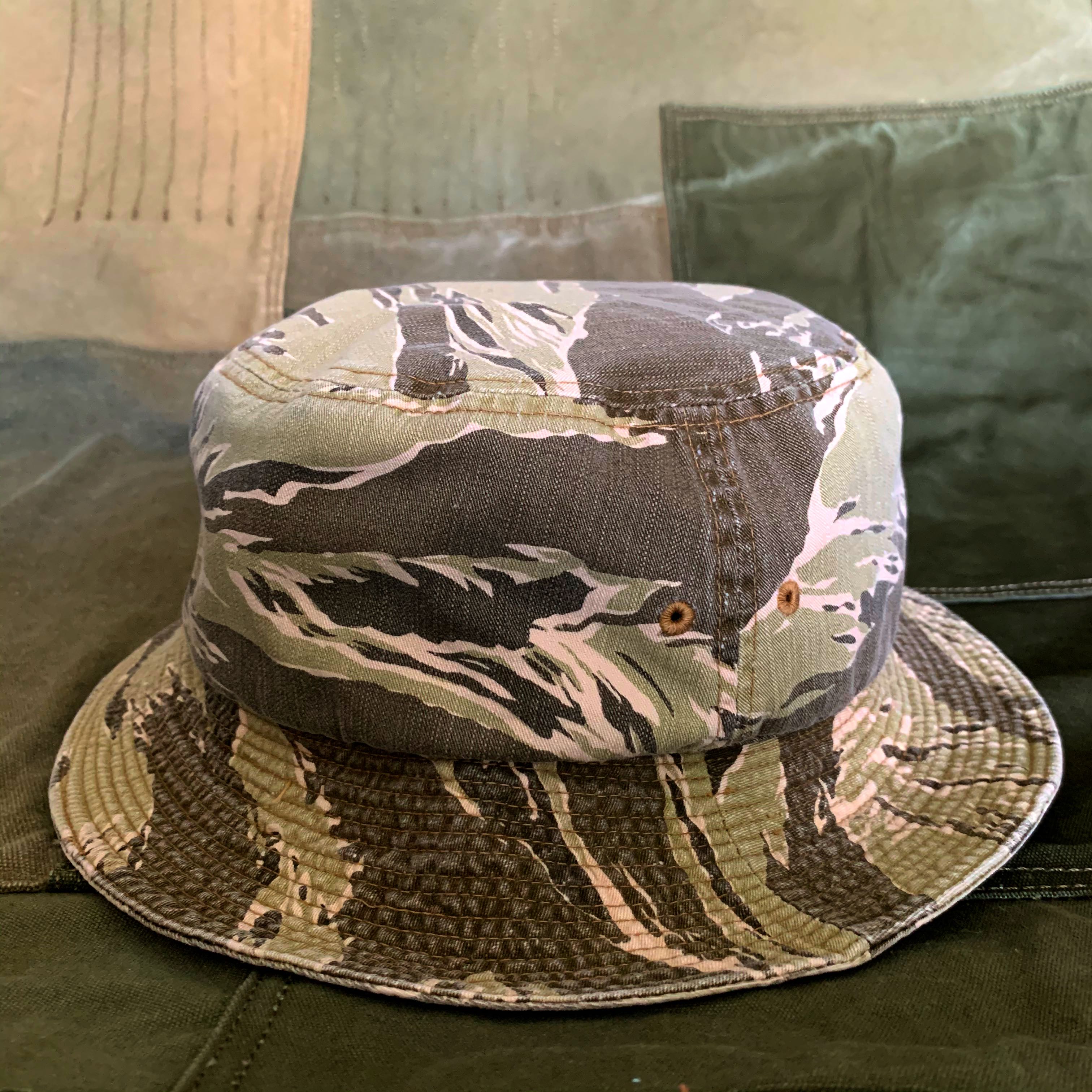 The H W Dog Co Nam Tiger Stripe Camo Jungle Hat Beige Made In
