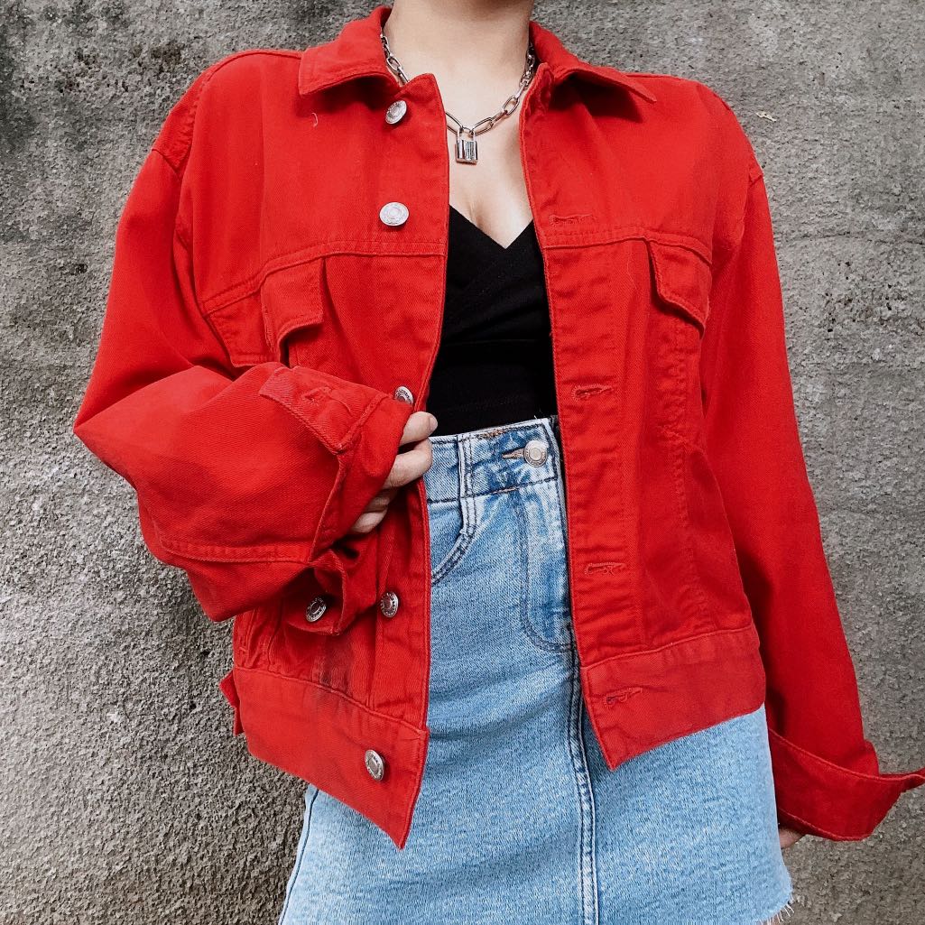 topshop red denim jacket