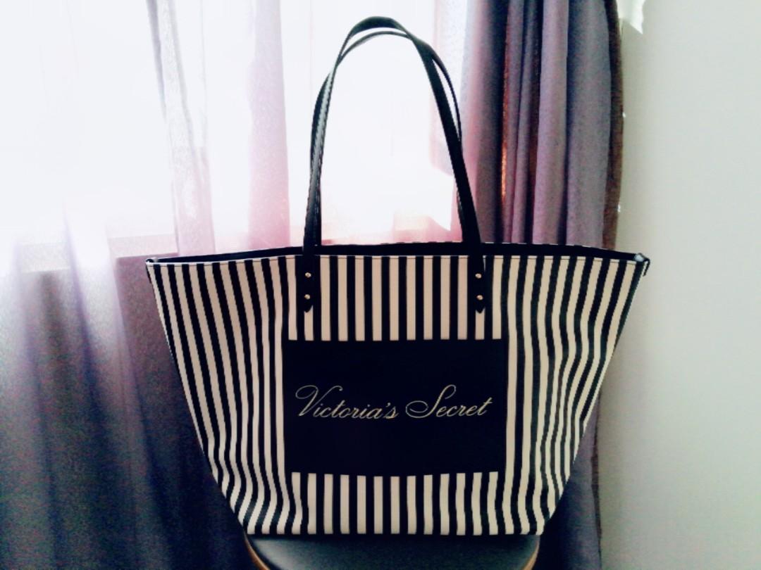 Victoria s Secret Black White Stripe Tote Bag