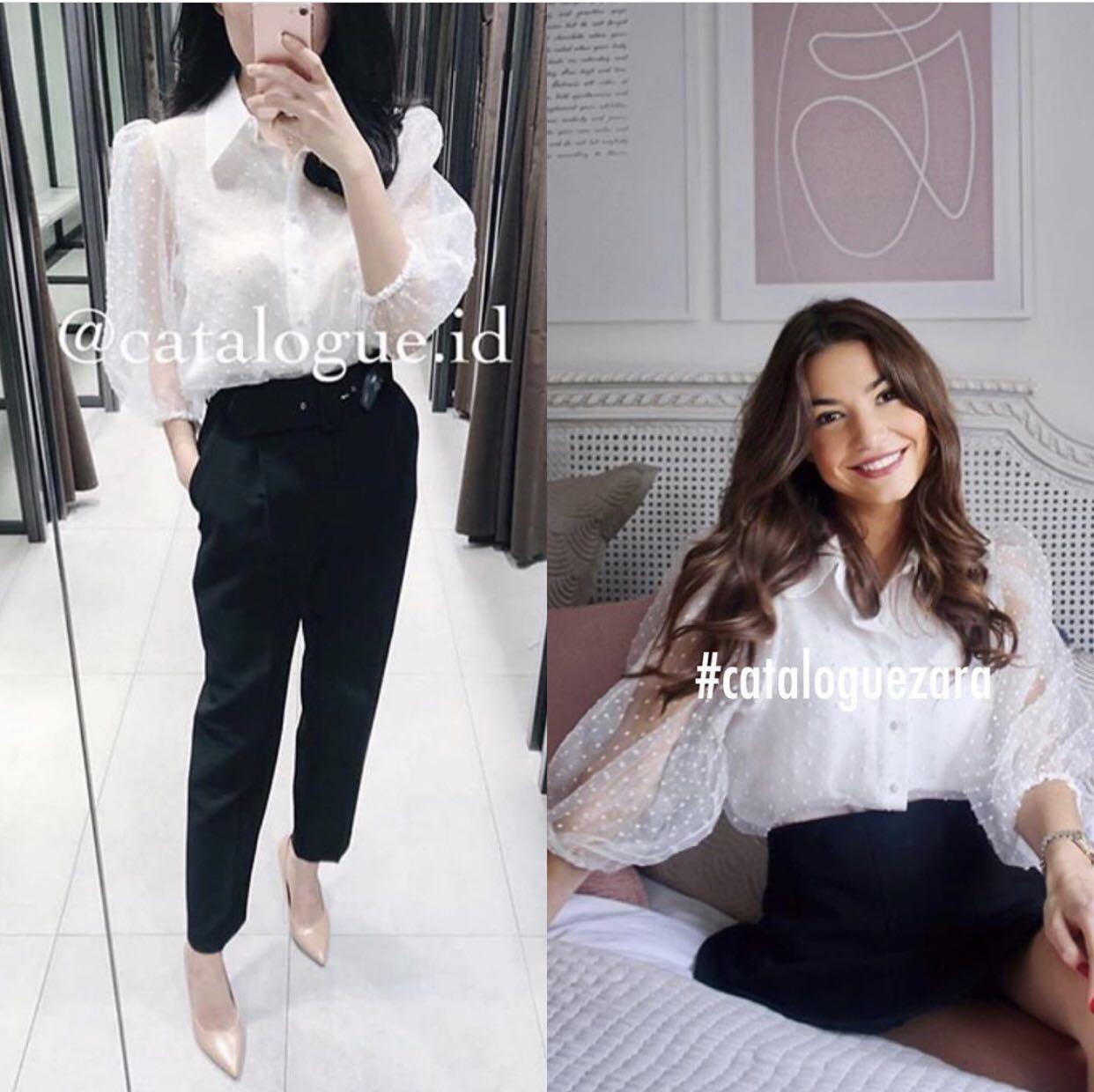 ZARA White dot organza shirt blouse 