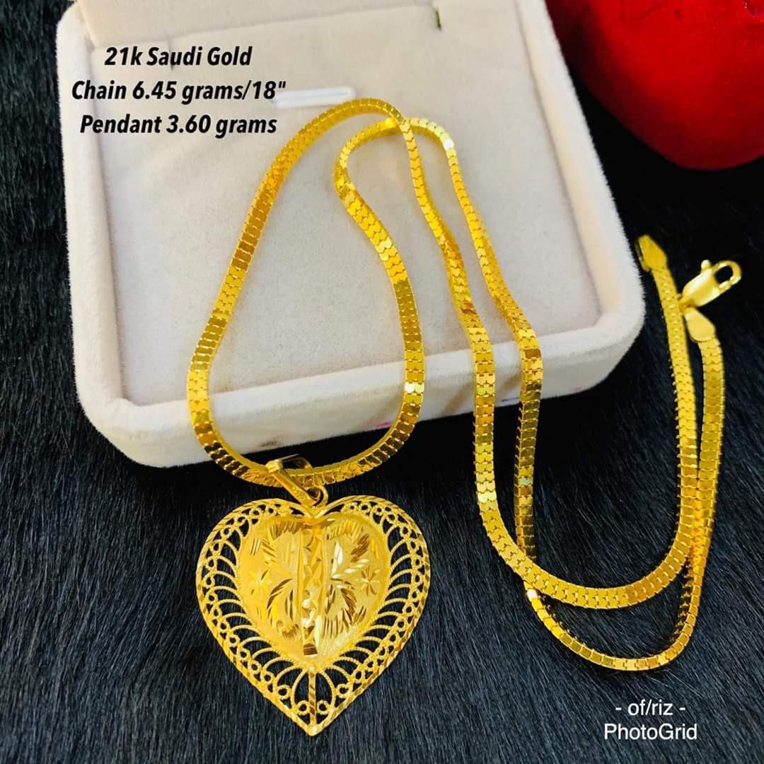 21K Saudi Gold Chain with Heart Pendant 