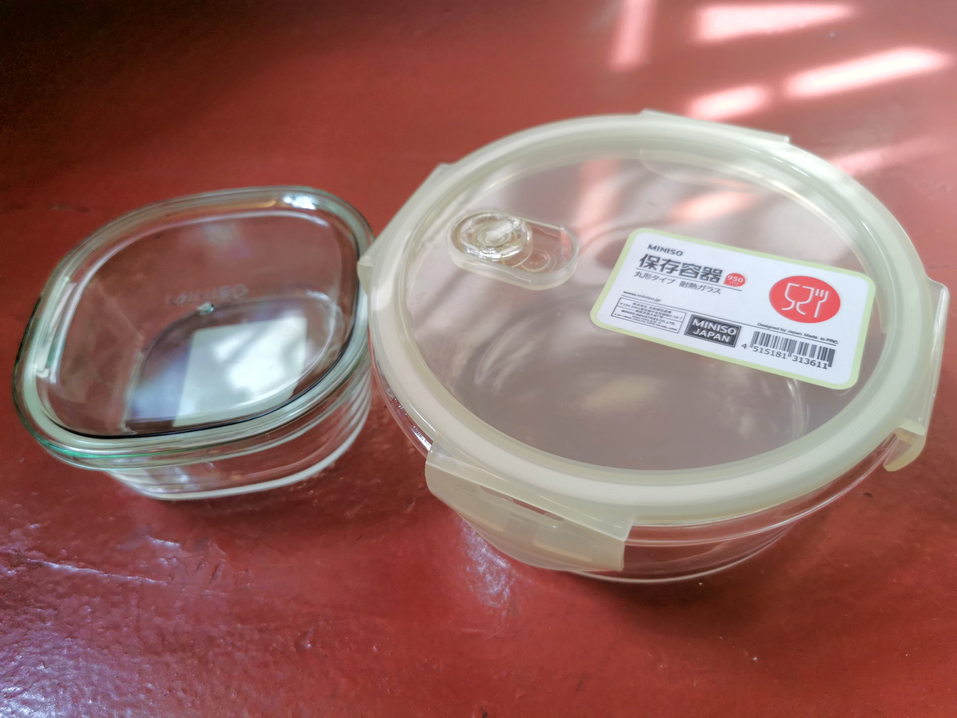 2 Miniso glass storage containers + 1 grater, Furniture & Home Living