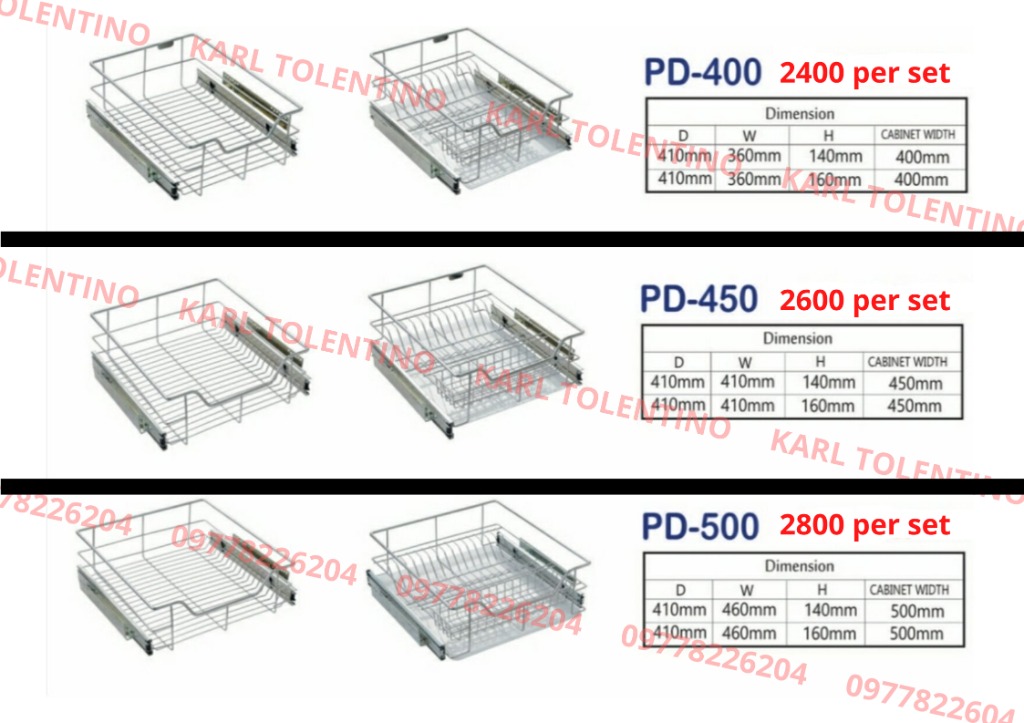 304 STAINLESS Pullout Basket (DIFFERENT SIZES), Furniture & Home Living