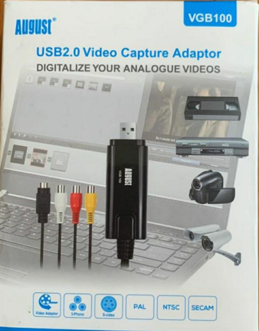 USB Video Capture Adaptor August VGB100 - S Video / Composite to USB Cable  New