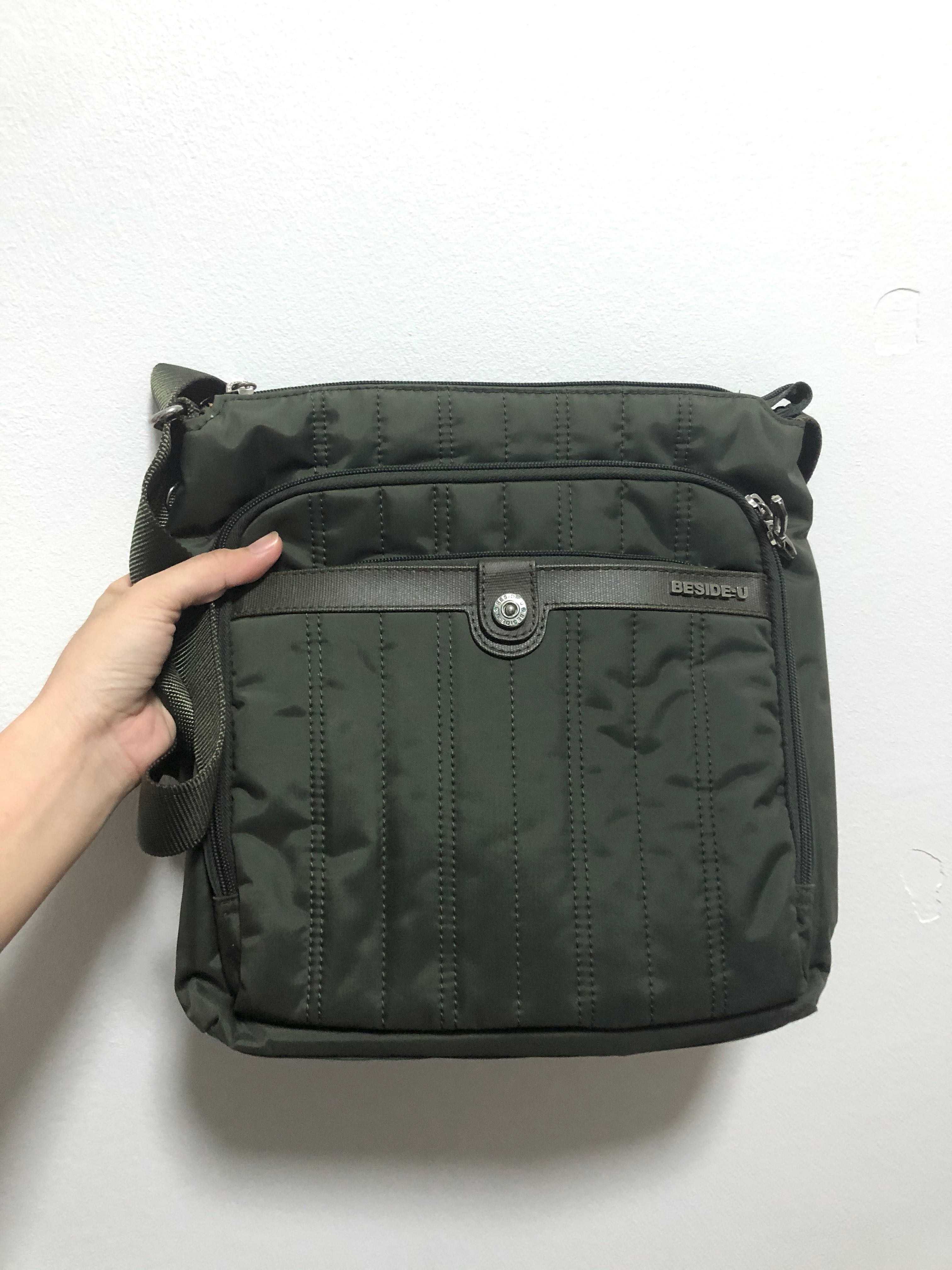 Authentic BESIDEU Sling Crossbody Bag Branded Olive Green, Men's