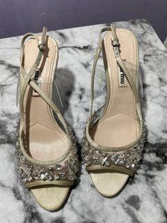 Repriced Authentic Miu Miu PVC Slingback Sandals with Crystal Embellishment