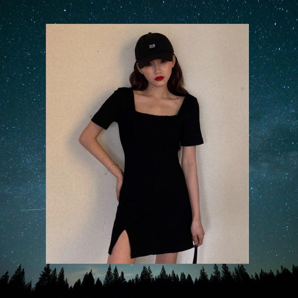 little black dress with slit