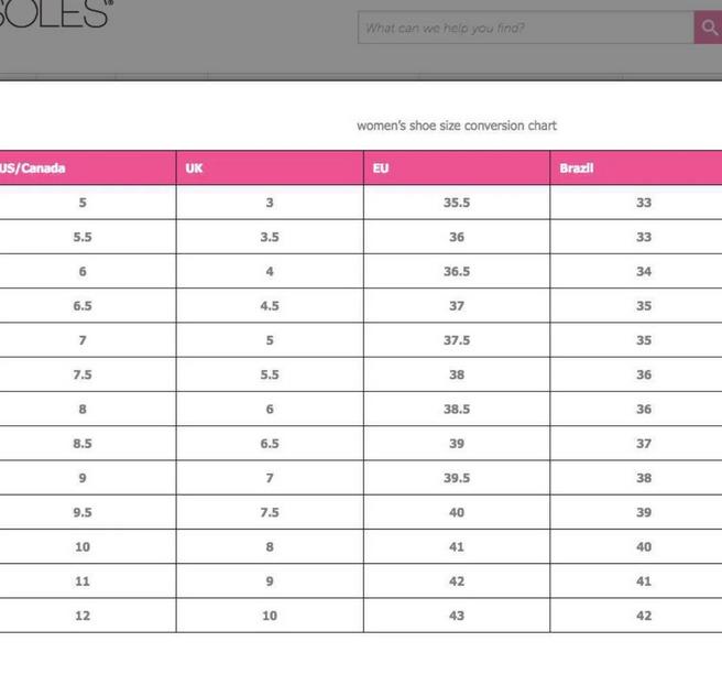 Aerosoles size chart clearance