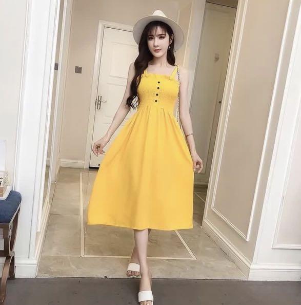 Casual dress yellow hot sale