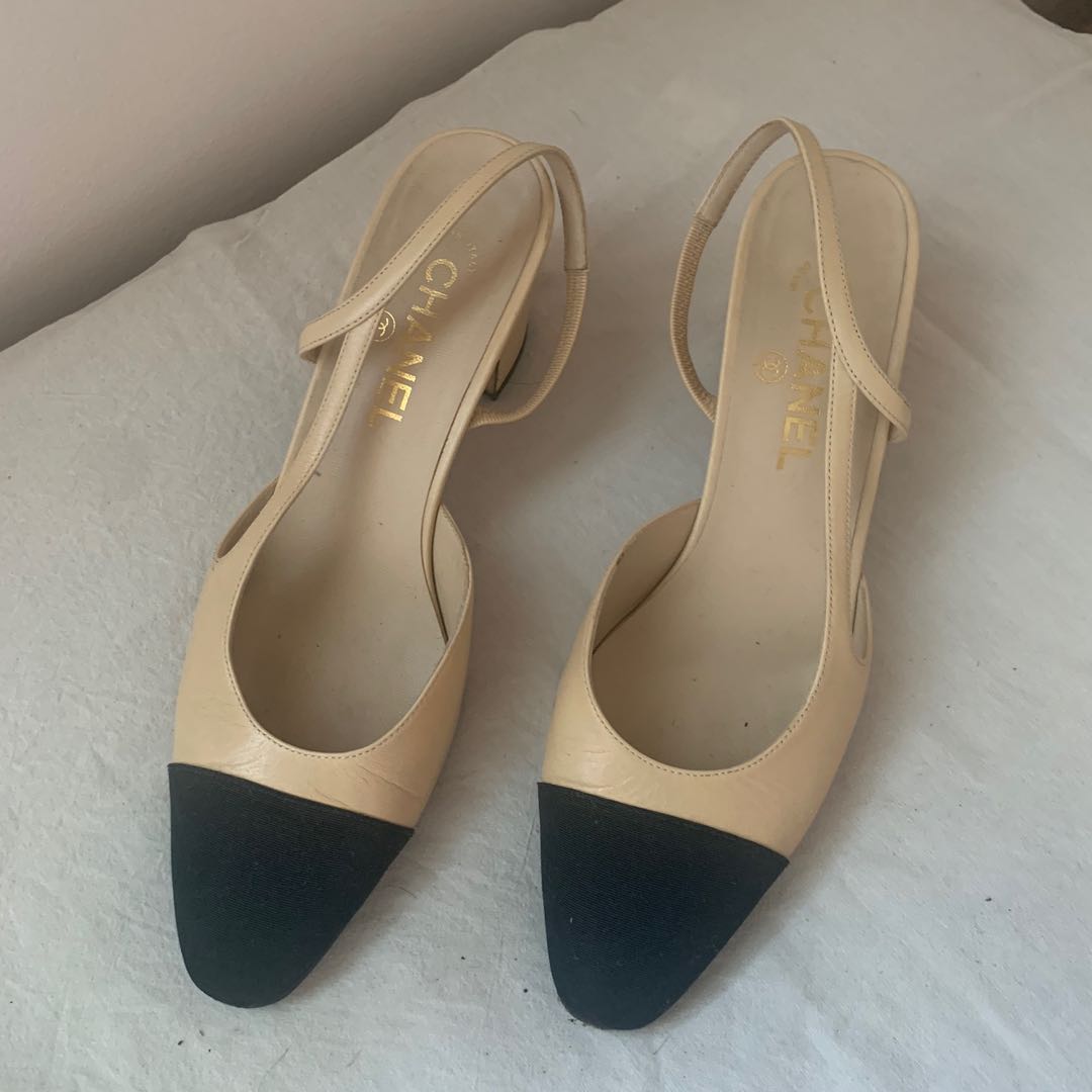 chanel slingback beige