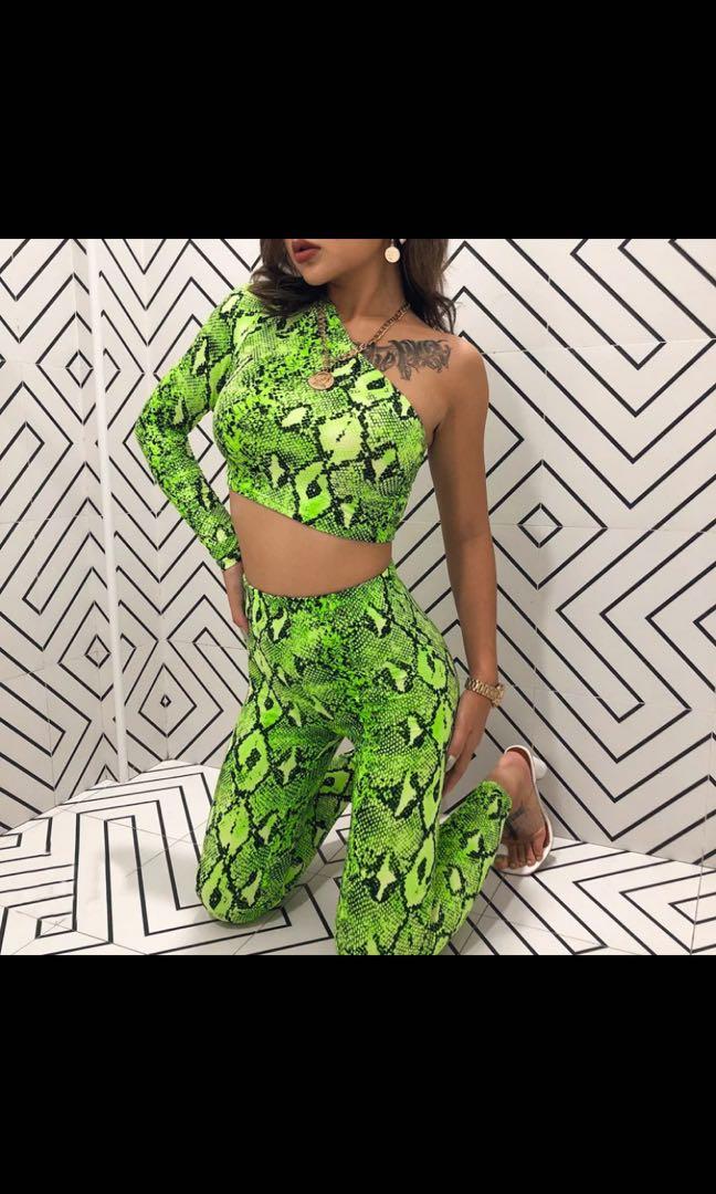 Neon snakeskin crop top sales