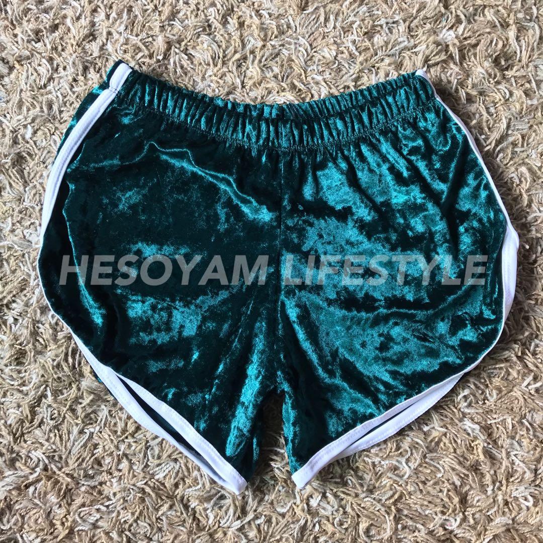 Green velvet shorts sale