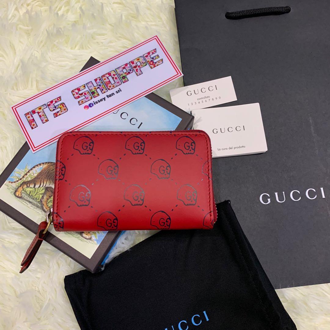 Gucci Ghost Font Zip Around Short Wallet Card Case Luxury Bags