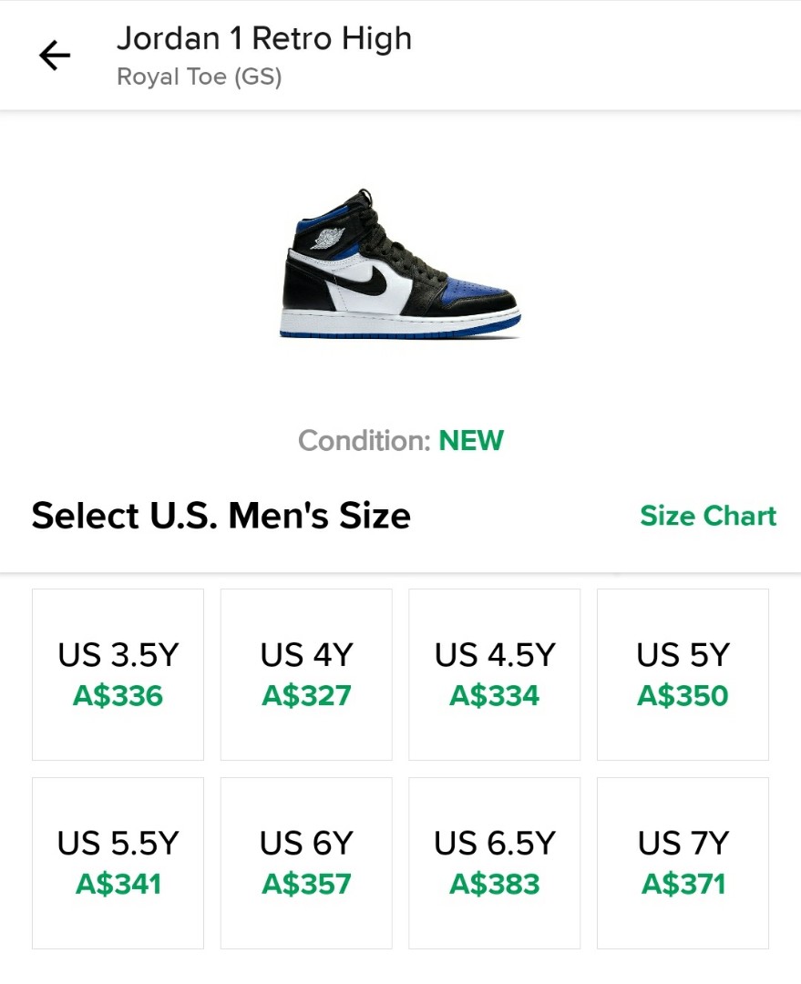 Lowest priced GS 7Y Nike Jordan 1 Royal 