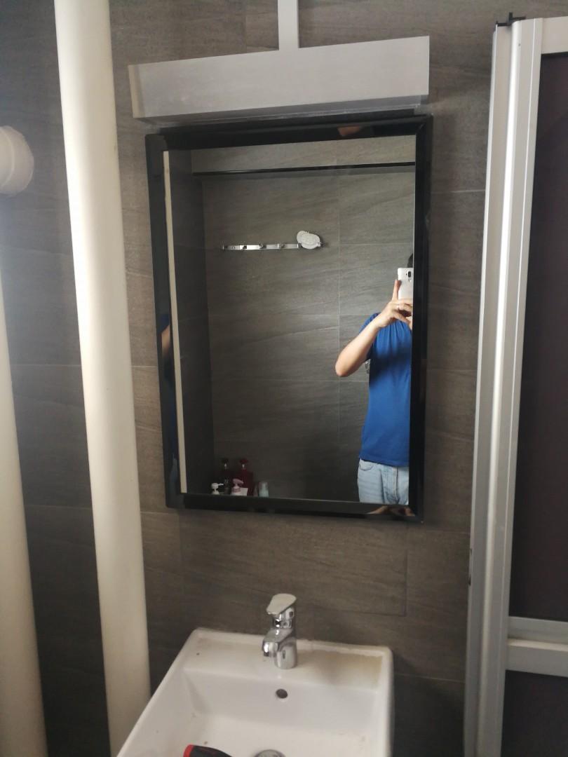 Mirror (Category: Mirrors) located in Singapore. Submitted by pplin1631 (Listing ID 1017749579, Image 1). Description: stainless steel fram , copper free glasses mirror, water resistant, Size :70*50cm, shelf :50*12cm, two color available: black & silver provide Installation service, charge fee :$40 for one set installation ready singapore store, delivery 2-3days,not included Sunday, PH day, msm96807206.