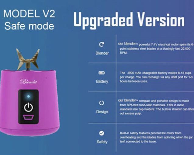 Safe Built Portable Blender 6 Blade Golden Spiral Knife (350ml) Blendjet Similar, TV & Home