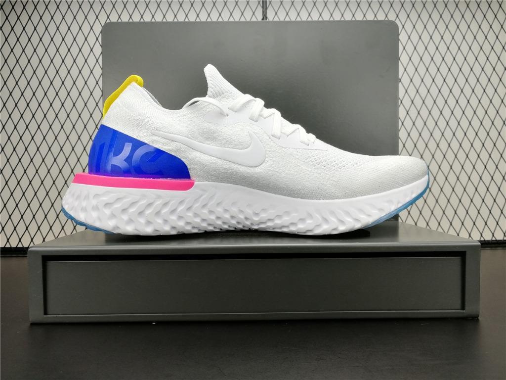 Nike epic react flyknit white racer blue pink blast discount