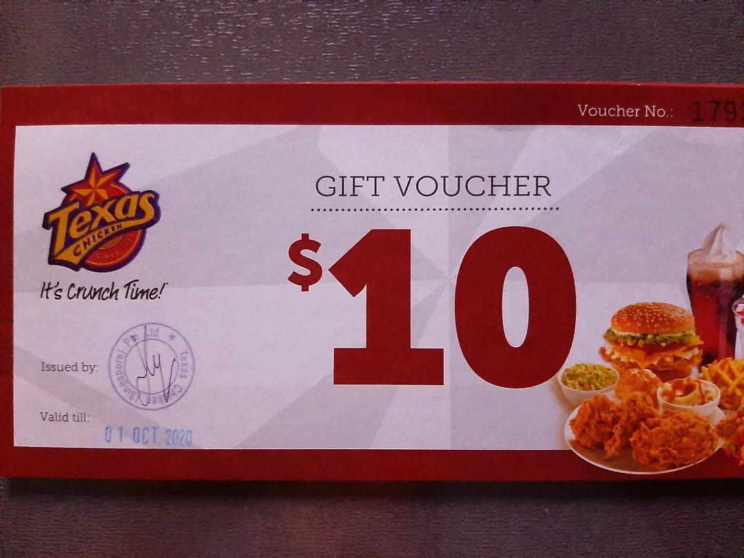 Texas Chicken 10 Voucher, Tickets & Vouchers, Vouchers on Carousell