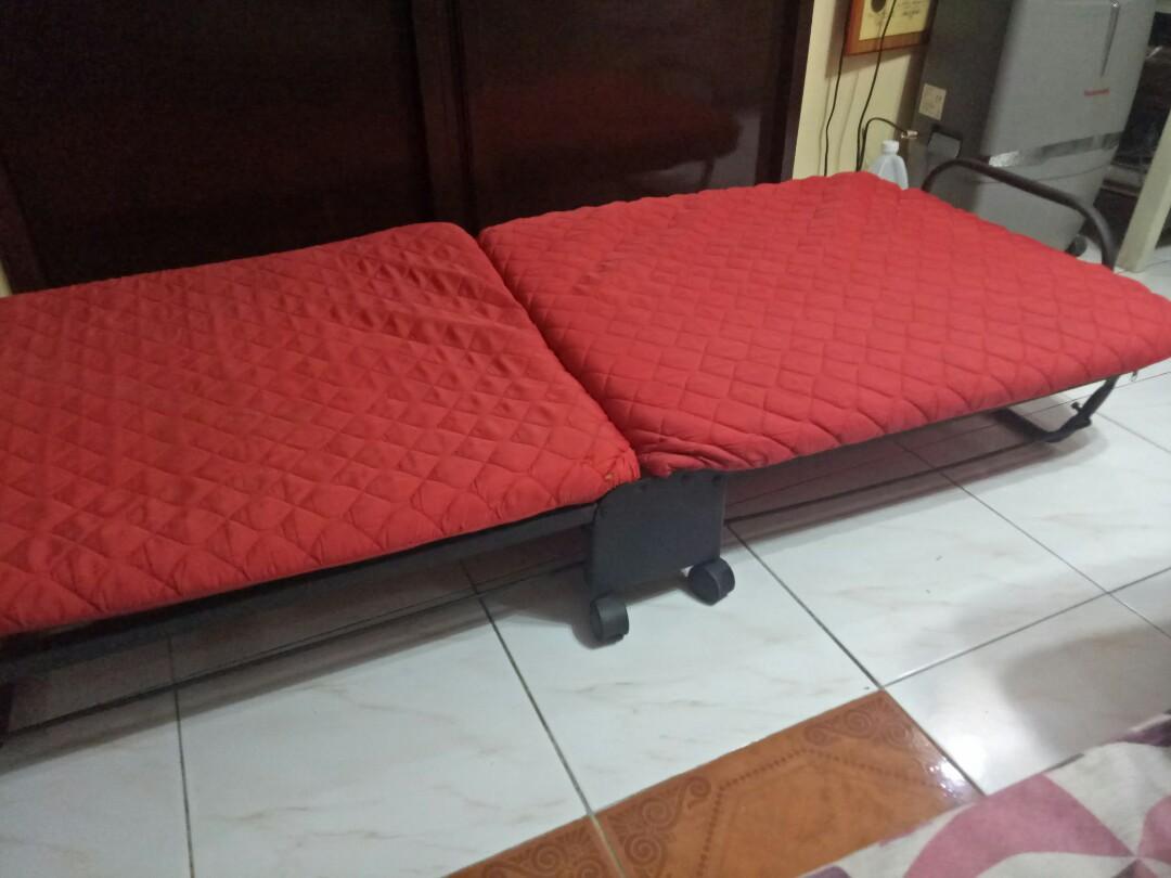Uratex folding bed with foam and wheels, Furniture & Home Living