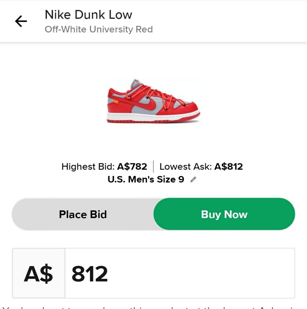 Us 9 Off White Nike Dunk University Red Men S Fashion Footwear