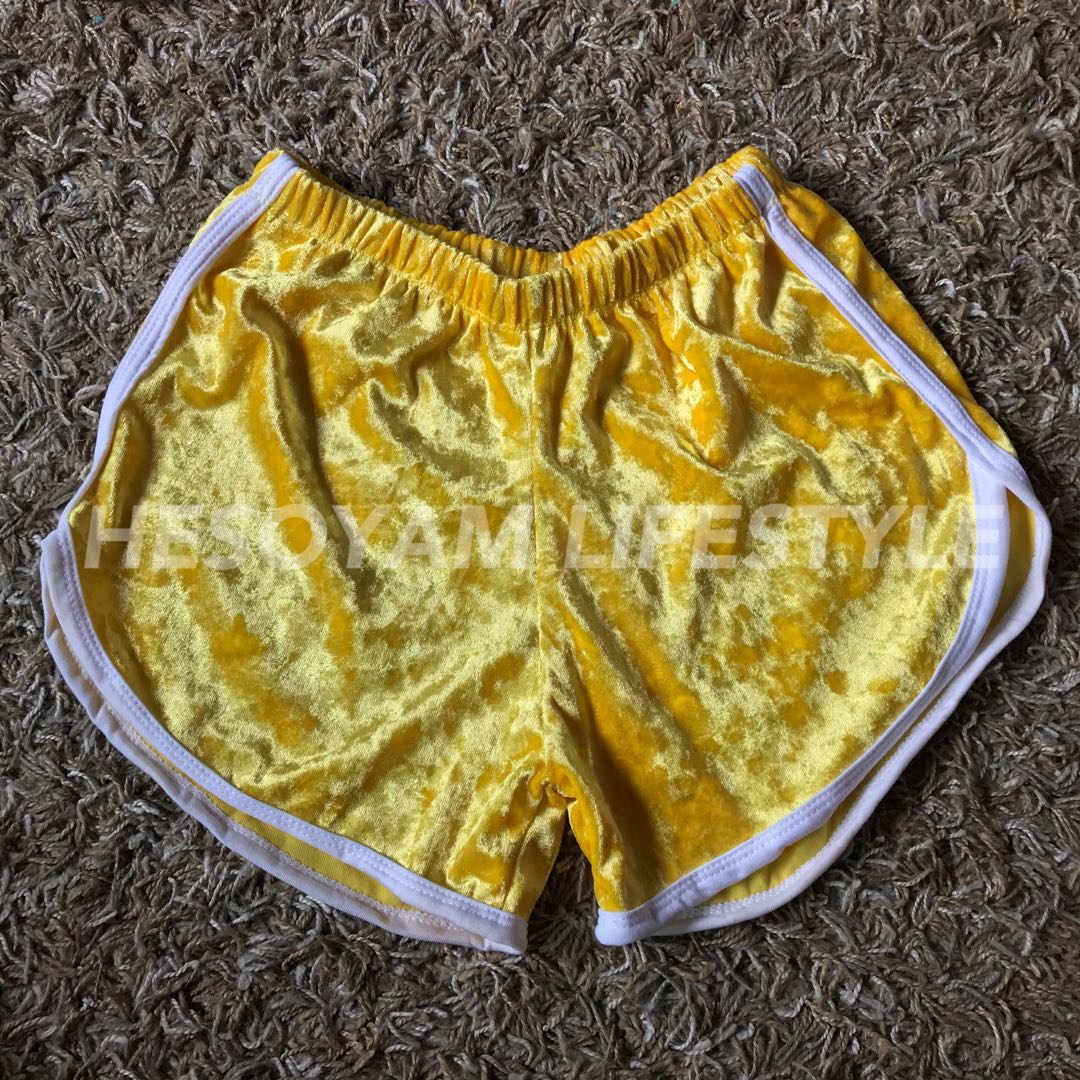 Yellow velvet shorts Clearance